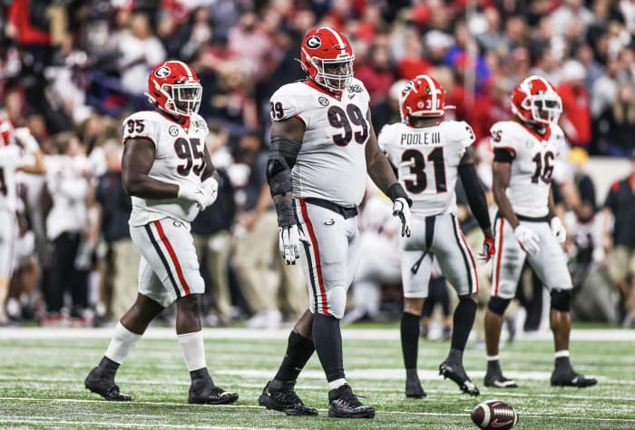 Jordan Davis and Devonte Wyatt during the College Football Playoff National Championship against Alabama (Photo by Mackenzie Miles)